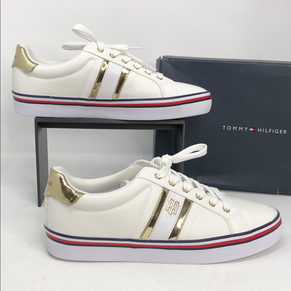 Tommy Hilfiger Women’s Fentii White Gold Red Sneakers - Size 10